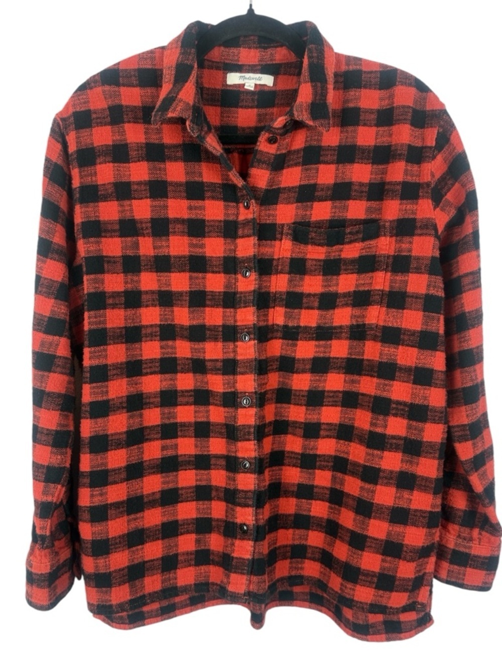 Madewell Sunday Flannel Cotton Red Black Buffalo Plaid Button-Down Medium Shirt